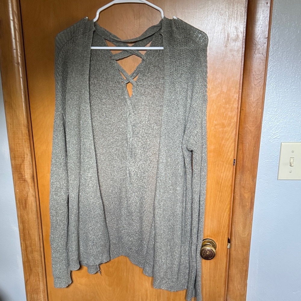 Forever 21 Gray Cardigan with Crisscross Detail